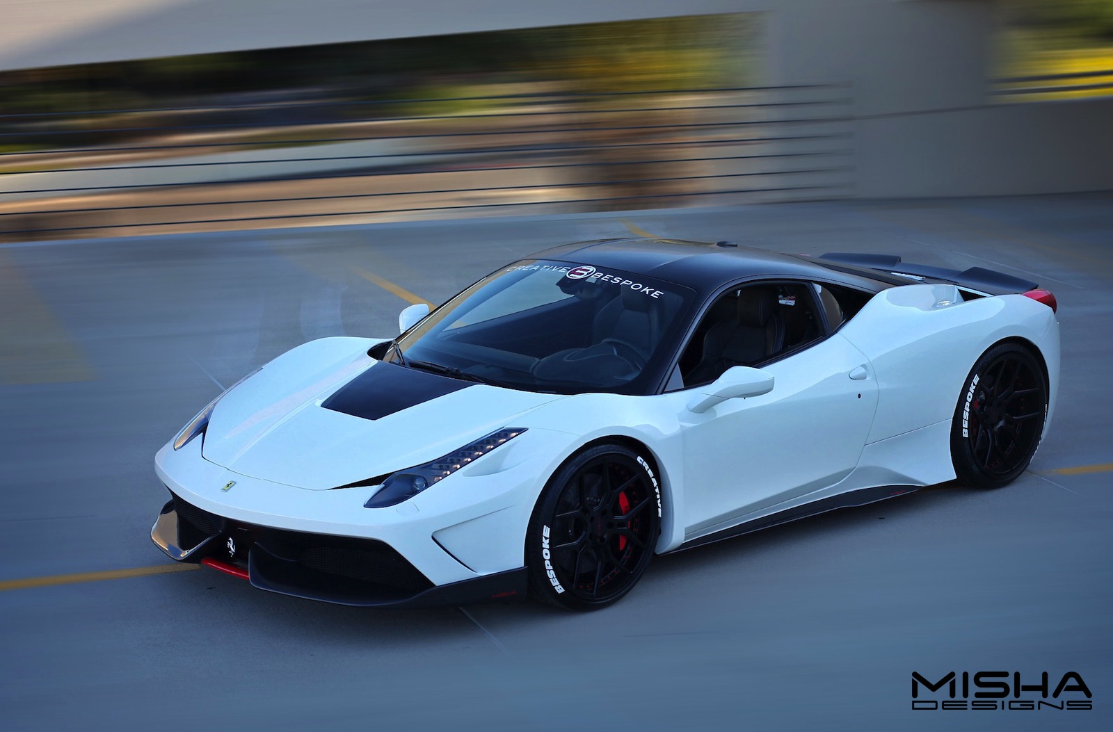 White Ferrari 458 Italia with Misha Designs Widebody Kit GTspirit