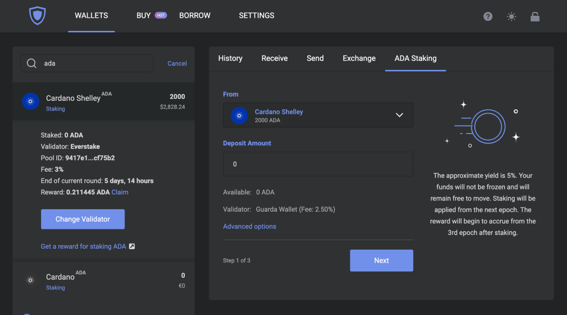 Cardano (ADA) Staking Calculator & Rewards Guarda