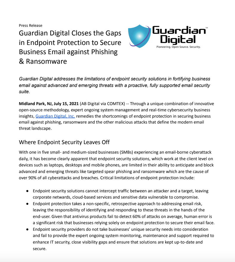 Guardian Digital Closes the Gaps in Endpoint Protection to Secure