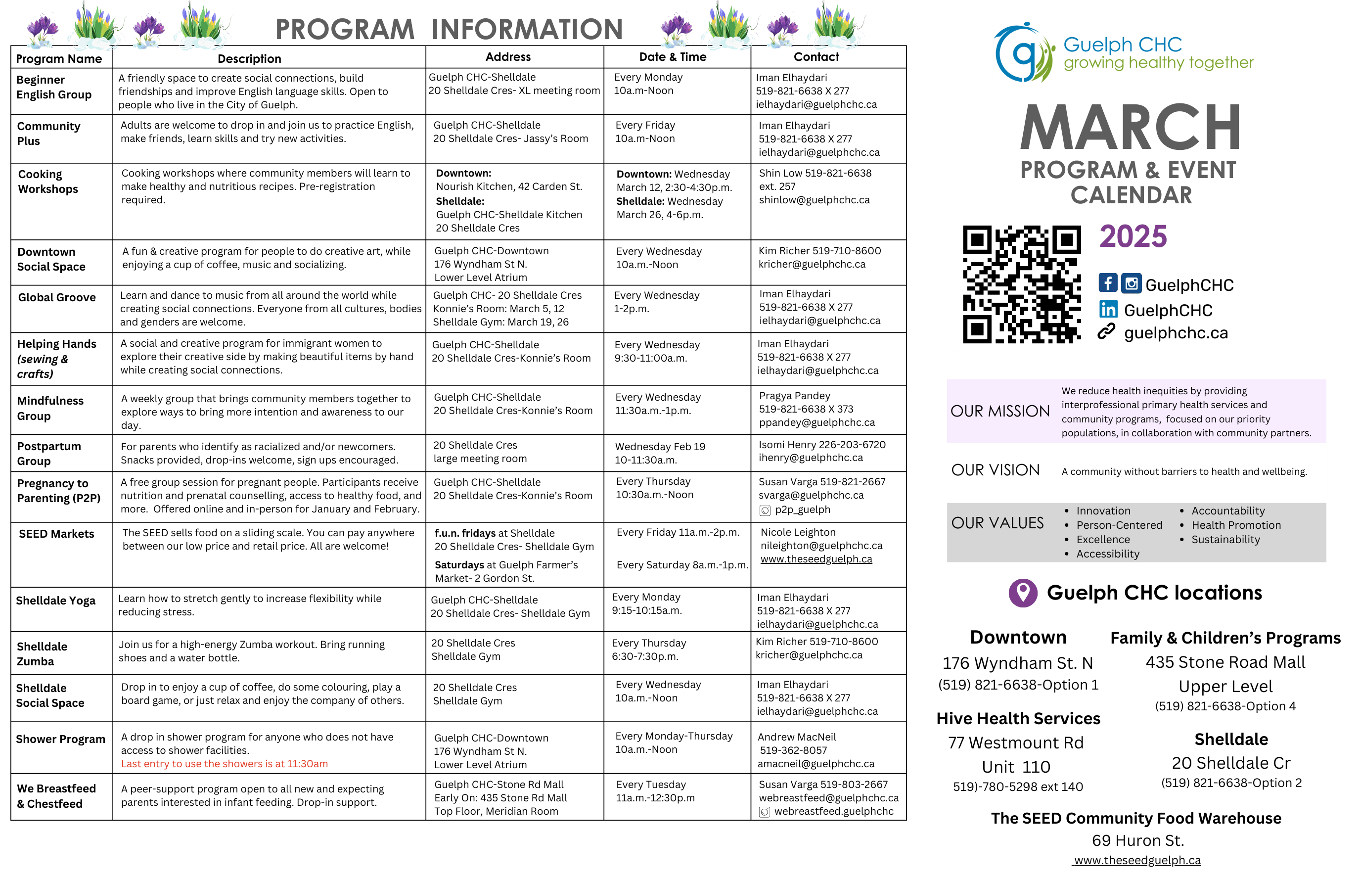 Calendar Guelph CHC