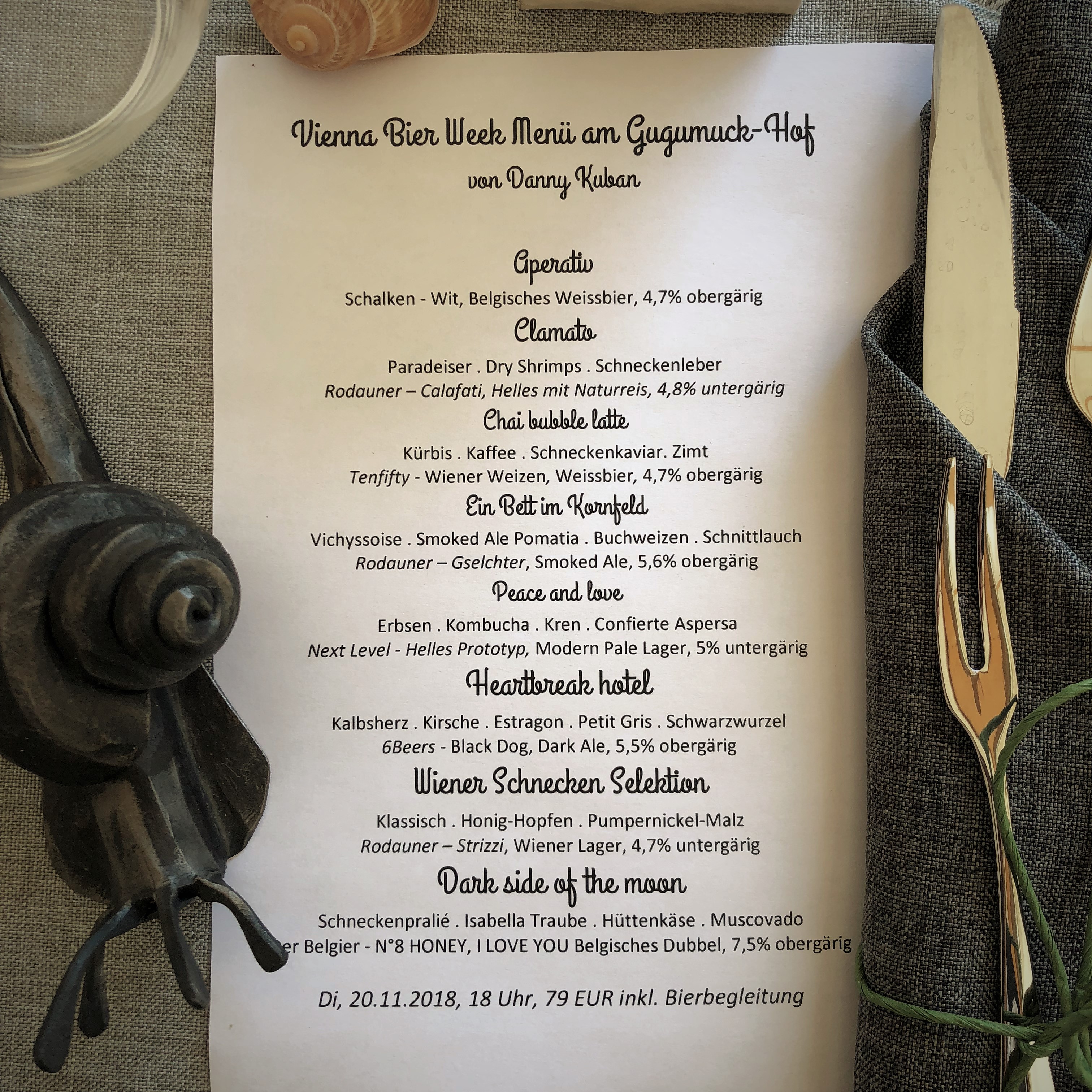 Vienna Beer Week Menü 20.11. Wiener Schnecken aus dem Hause Gugumuck