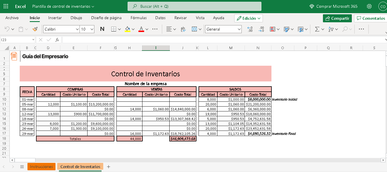 Control de inventarios en Excel Plantillas Excel, Word, PDF 2024