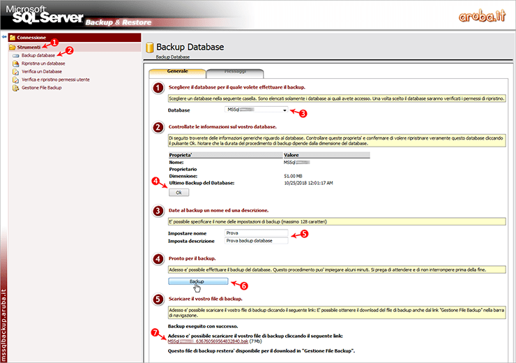Eseguire il backup del database MSSQL Guide hosting.aruba.it
