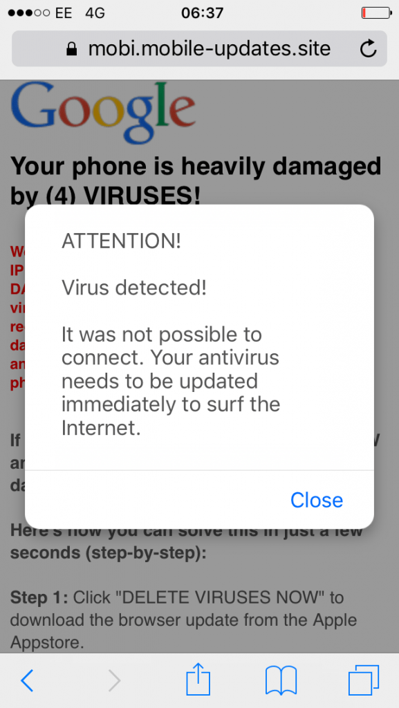 Remove “Your browser is heavily damaged due to （6） viruses” Fake Alert