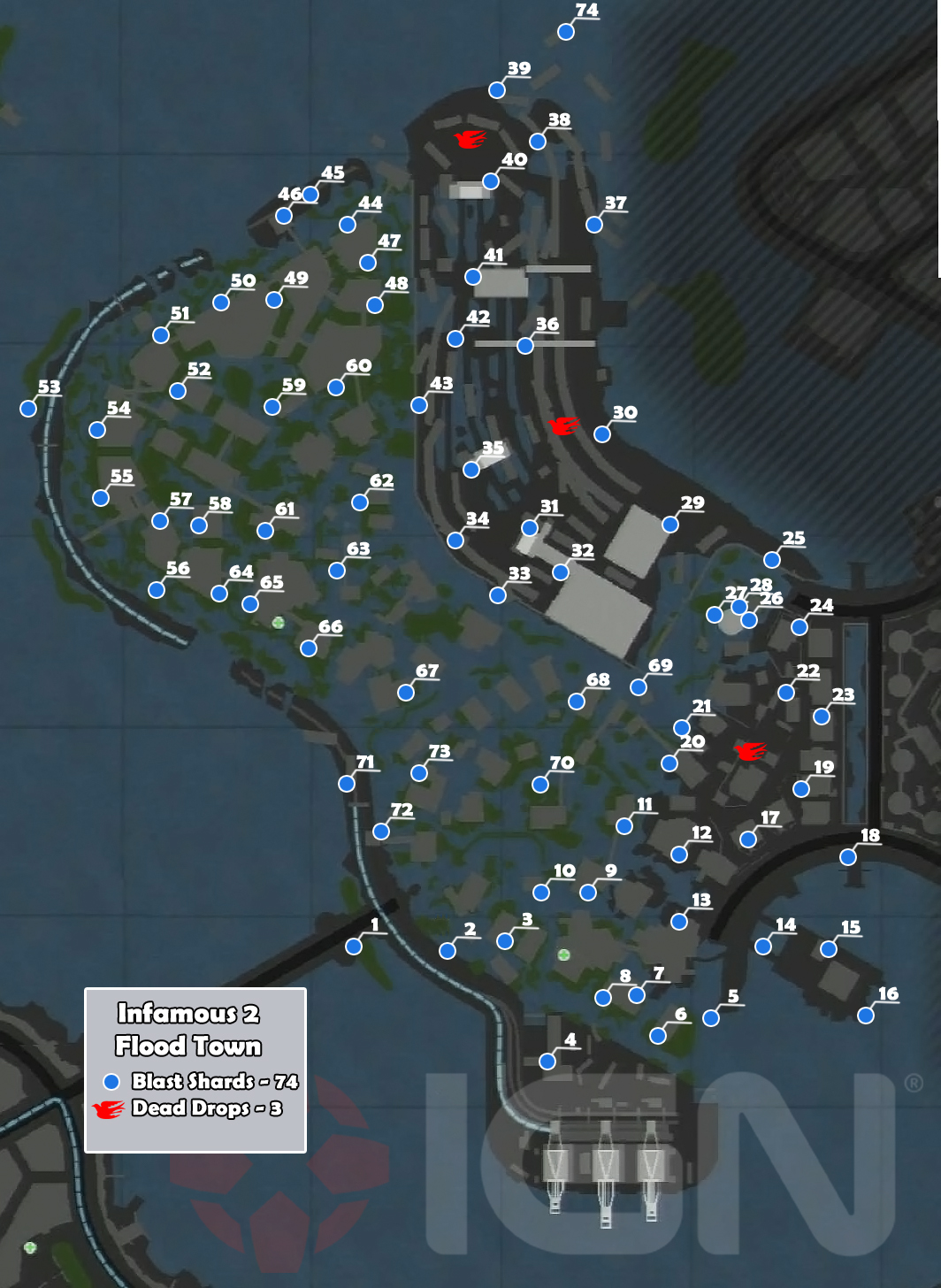 Infamous 2 Blast Shards and Dead Drops Locations Maps Guide