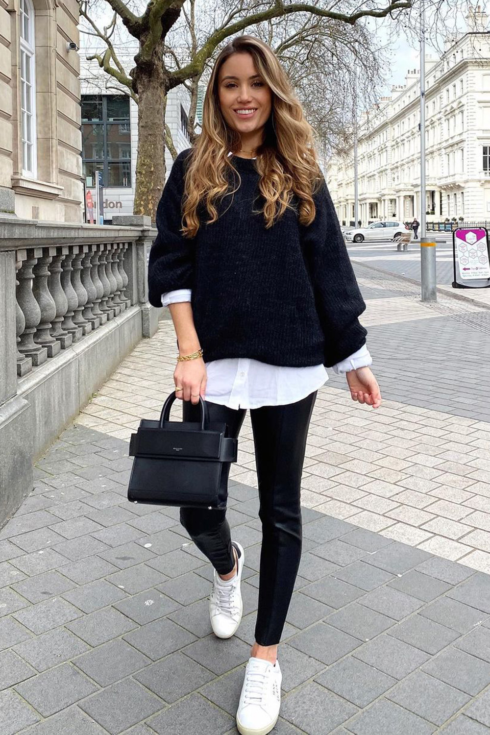 Sobreposição Sueter E Camisa Social Legging Com Camisa Branca