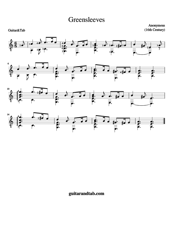 Greensleeves Classical Guitar Tab Free Guitar Tabs