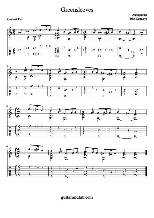 Greensleeves Classical Guitar Tab Free Guitar Tabs