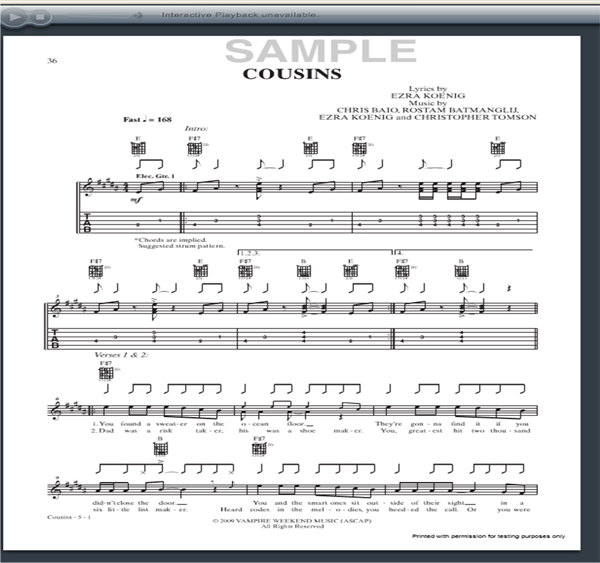 Vampire Weekend Cousins Guitar Tab Free Vampire Weekend Guitar Tabs