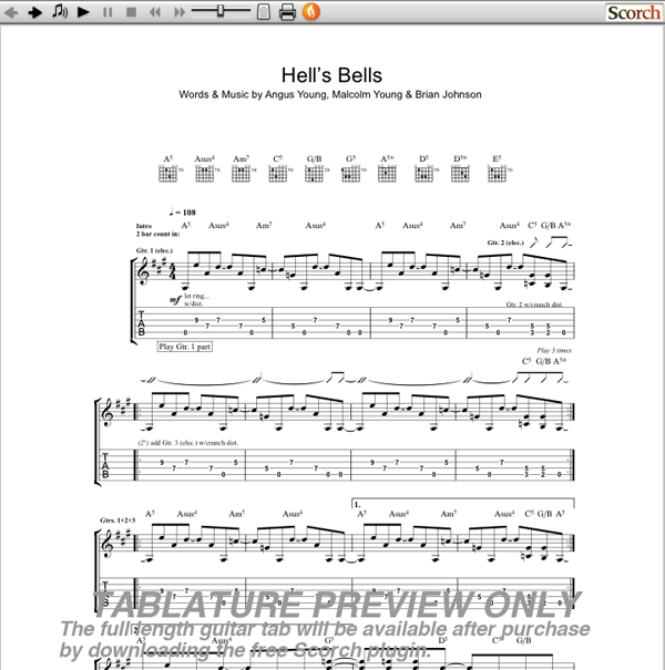 ACDC Hells Bells Guitar Tab Free ACDC Guitar Tab