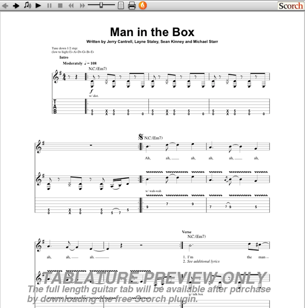 Alice in Chains Man in the Box Guitar Tab Free Alice in Chains Guitar Tab