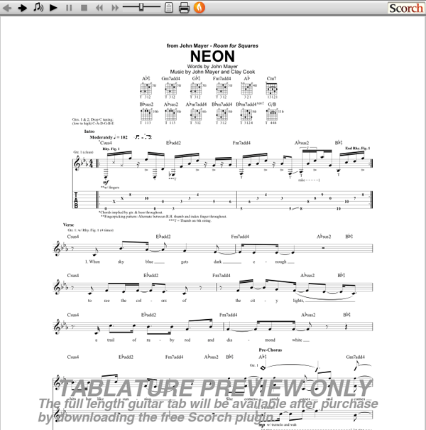 John Mayer Neon Guitar Tab Free John Mayer Guitar Tab
