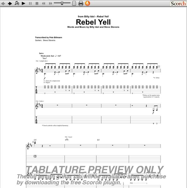 Billy Idol Rebel Yell Guitar Tab Free Billy Idol Guitar Tabs