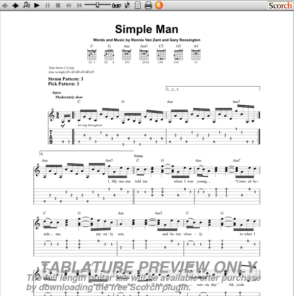 simple man guitar chords artona