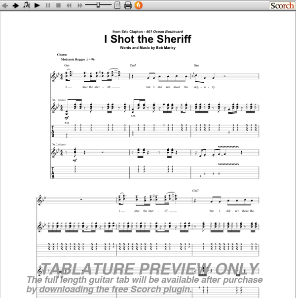 Partition guitare i shot the sheriff
