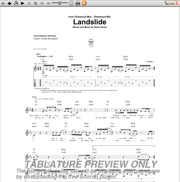 Fleetwood Mac Landslide Guitar Tab