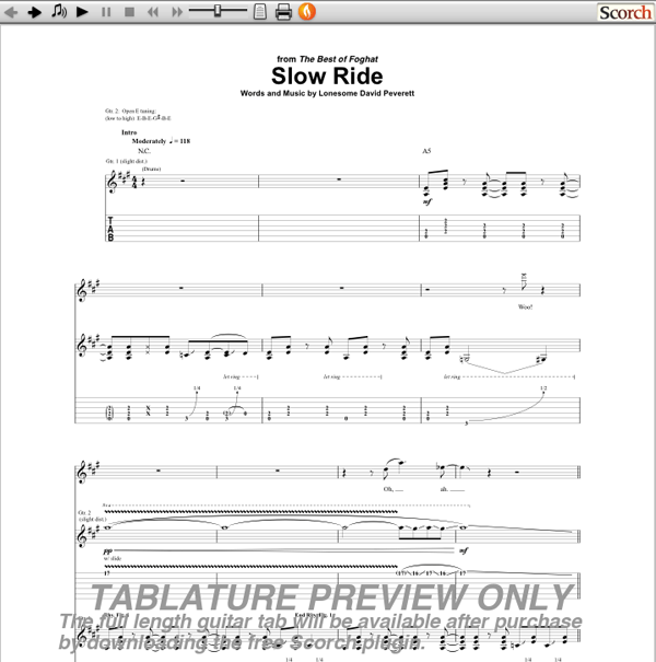 Foghat Slow Ride Guitar Tab