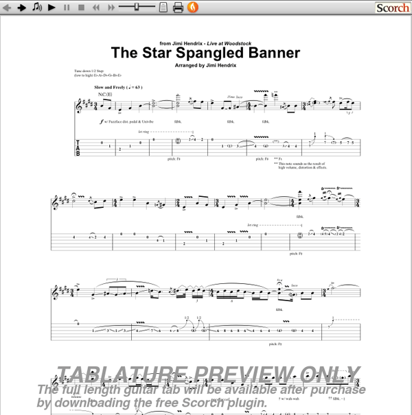 Jimi Hendrix Star Spangled Banner Guitar Tab