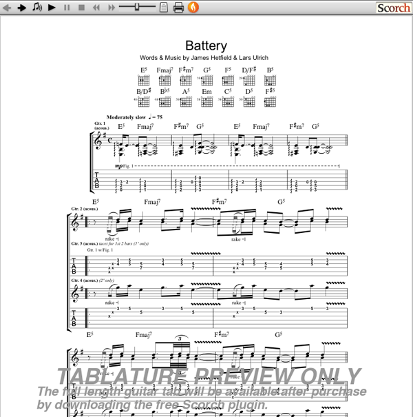 Metallica Battery Guitar Tab
