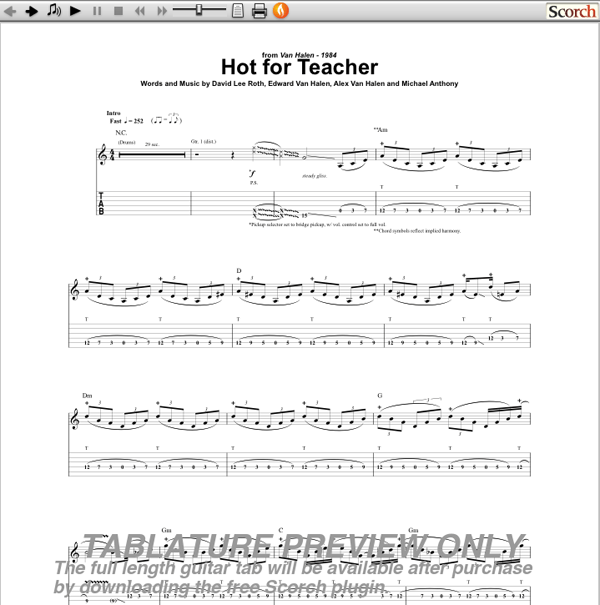 Van Halen Hot For Teacher Guitar Tab