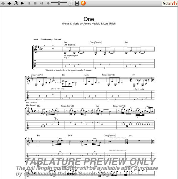 Metallica One Guitar Tab