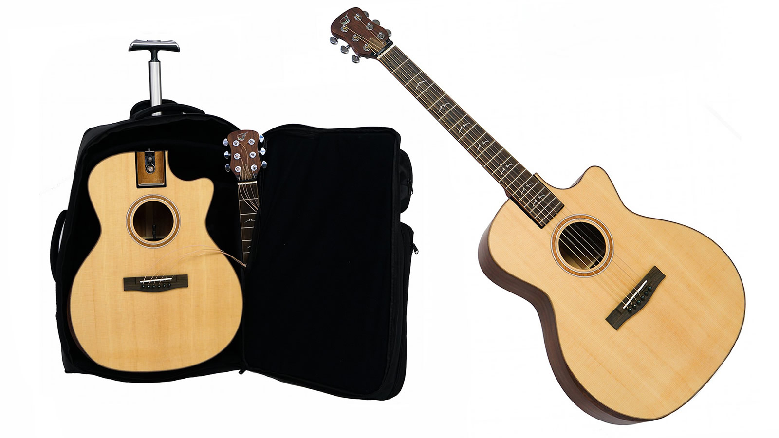 Journey Instruments FullSize Collapsible Guitar in CarryOn Roller Bag