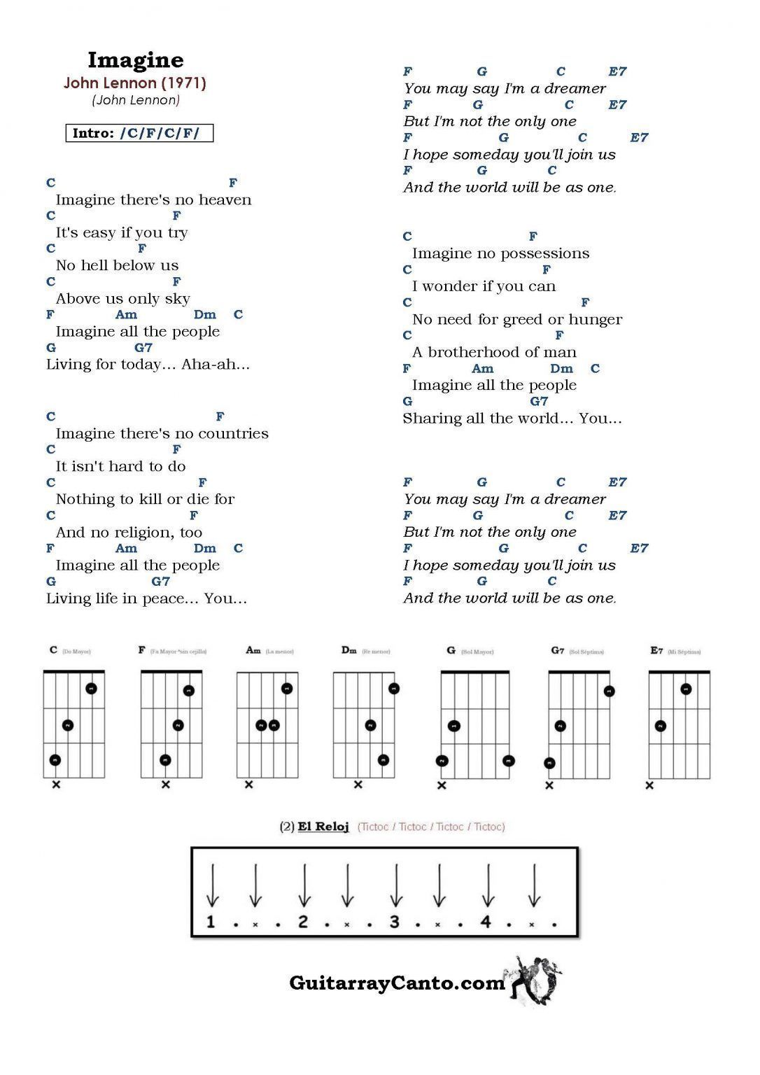 Imagine Acordes (+Ritmo) John Lennon Tutorial Guitarra
