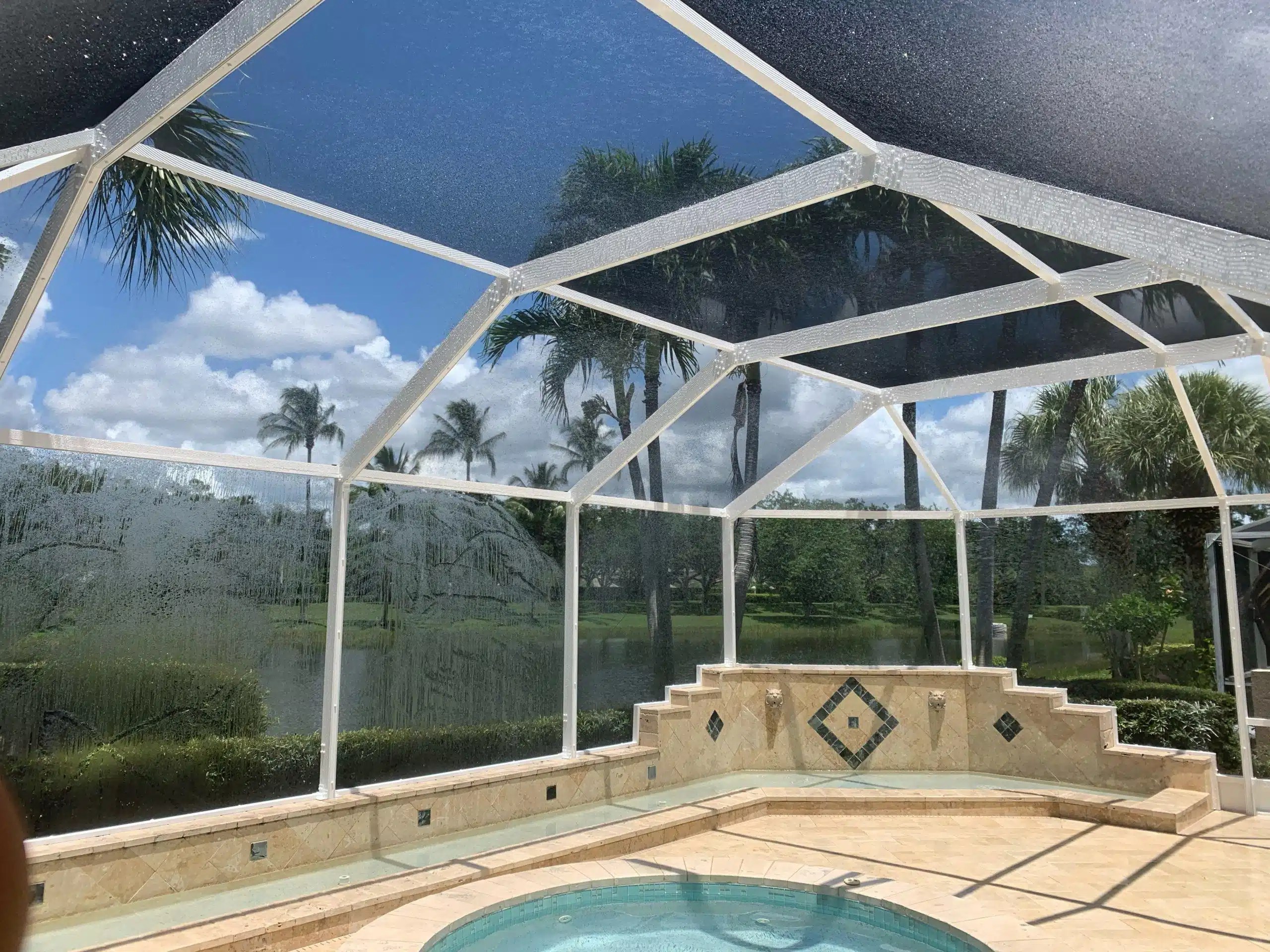 White Aluminum Screen Enclosure Restoration in Naples Gulf Coast Aluminum
