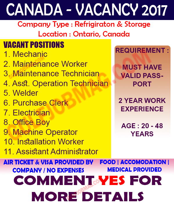 Urgent vacancy in Canada Free recruitment Gulf Job Mag