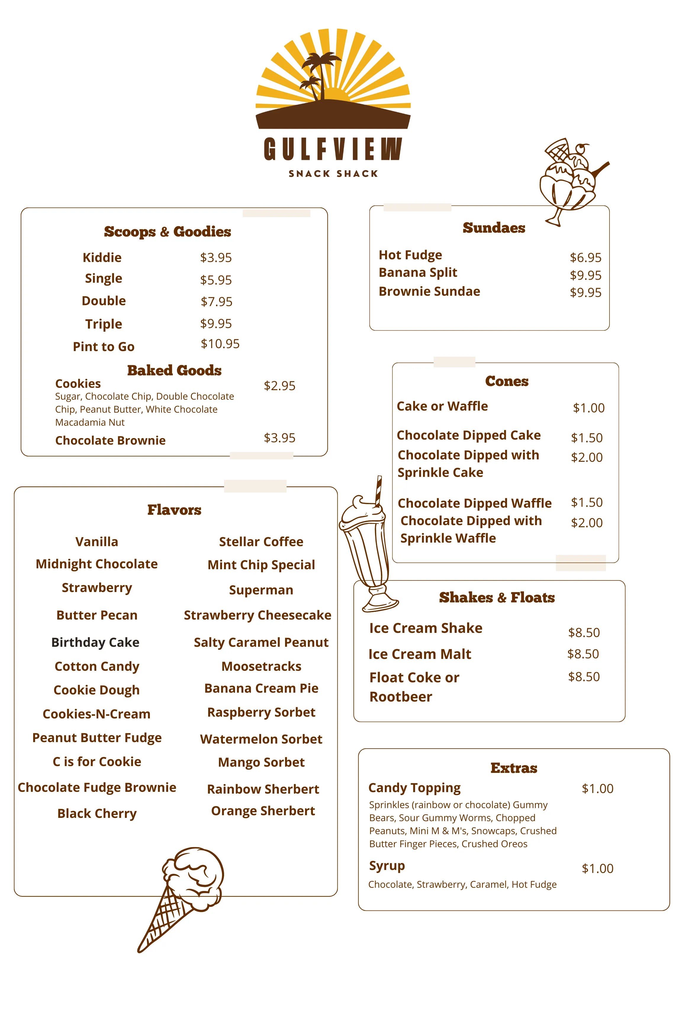 Ice Cream Menu Gulfview Snack Shack