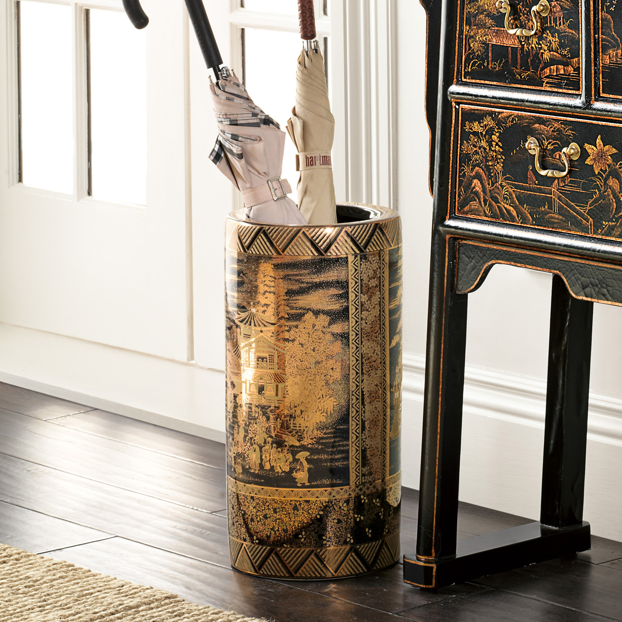 Black & Gold Umbrella Stand Gump's