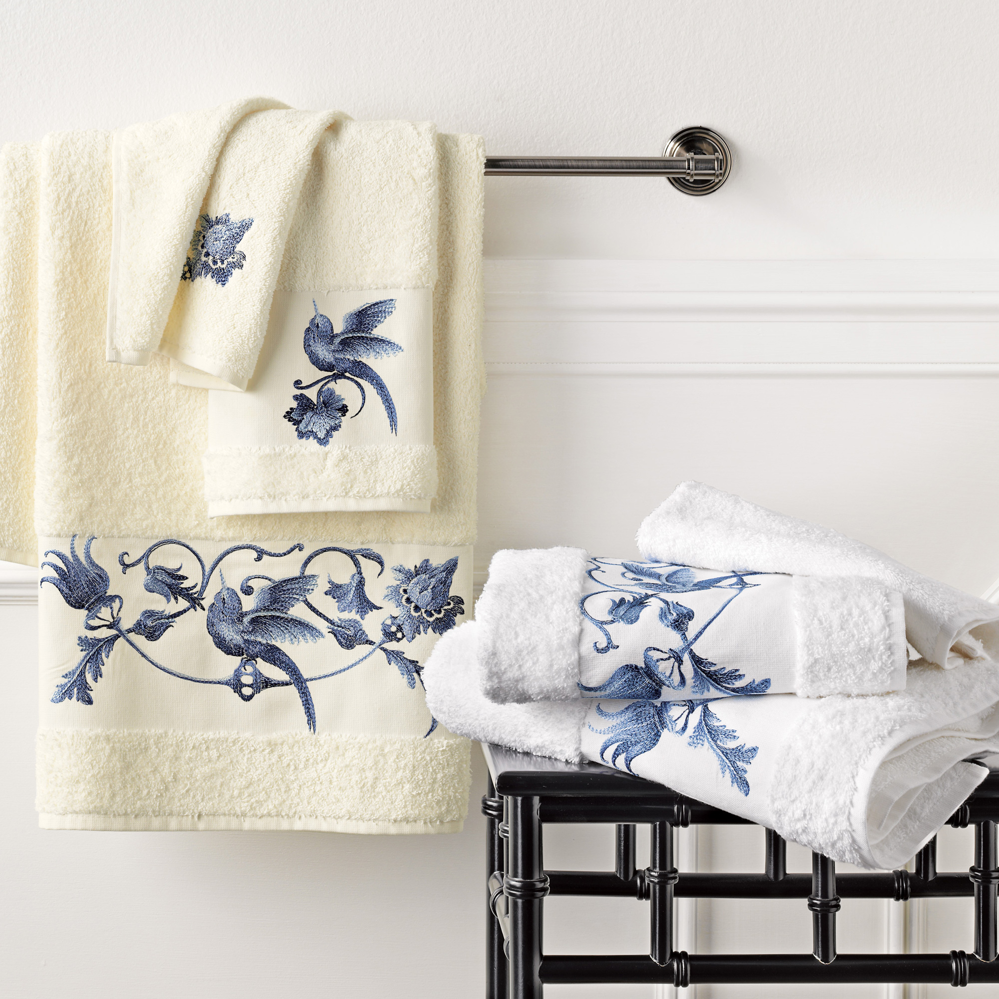 Blue Nightingale Embroidered Towels Gump's
