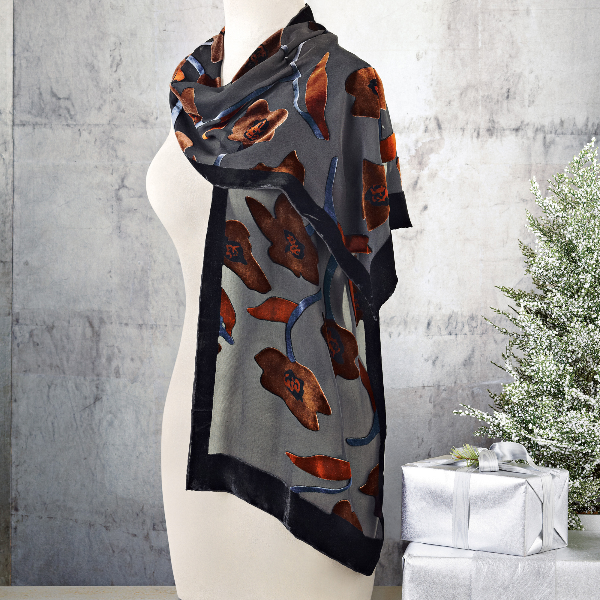 Silk Velvet Floral Scarf Gump's