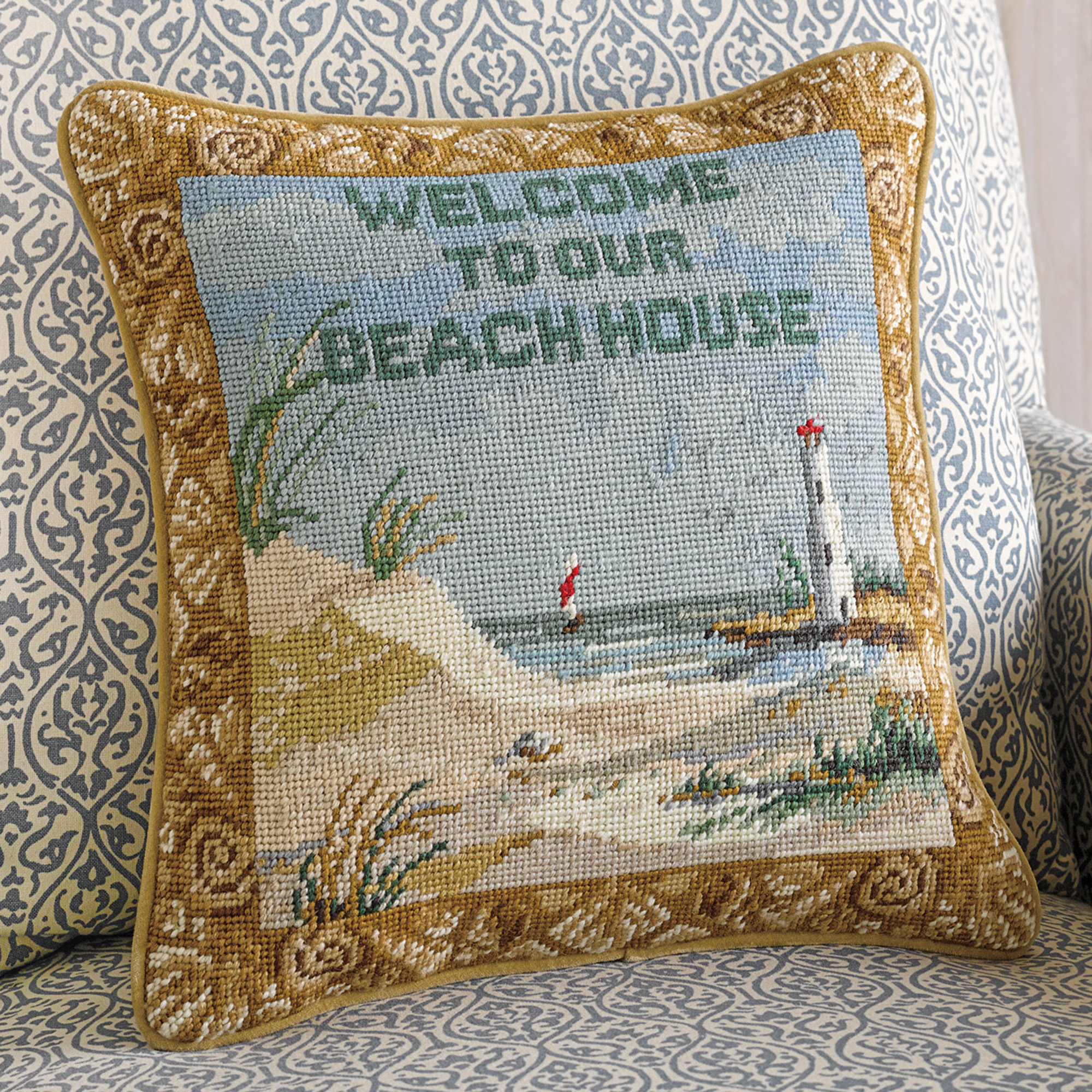 Beach House Needlepoint Pillow Gump's