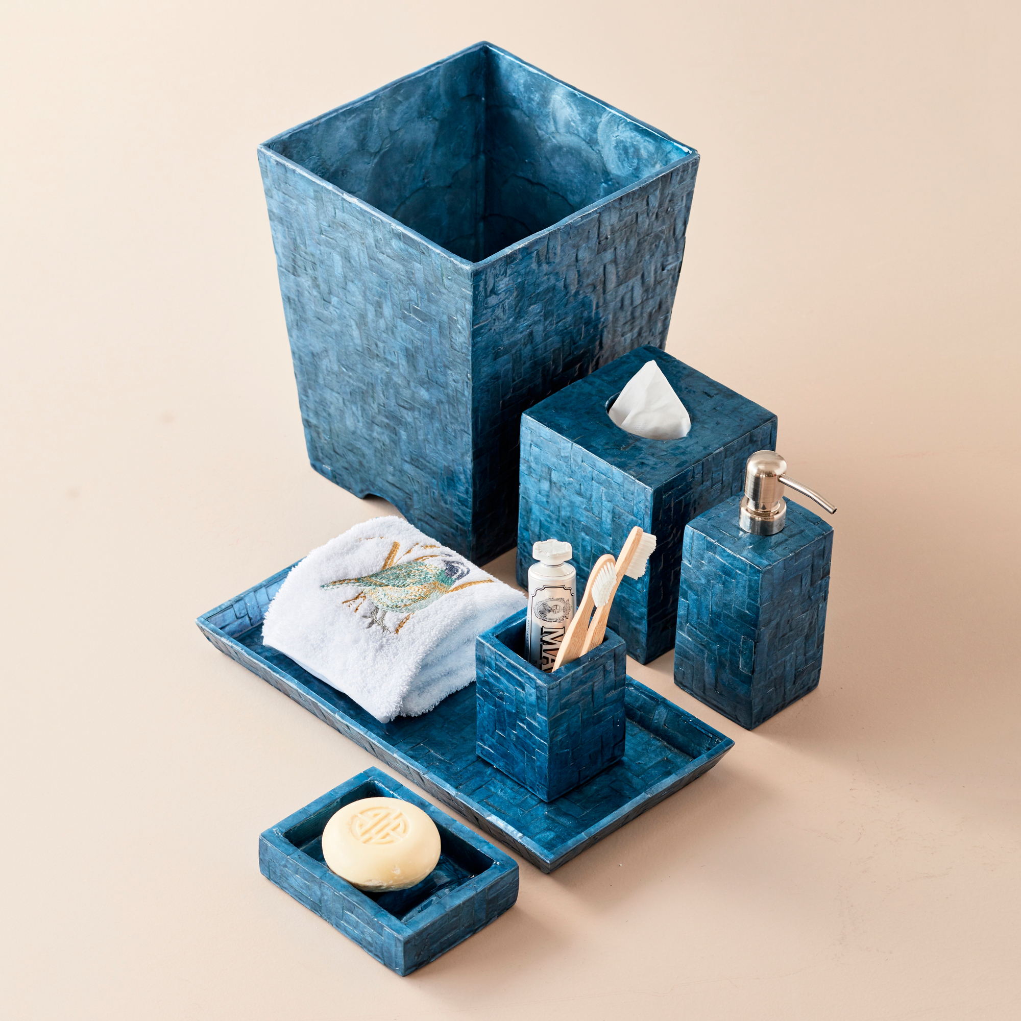 Herringbone Capiz Shell Bath Accessories, Aqua Gump's