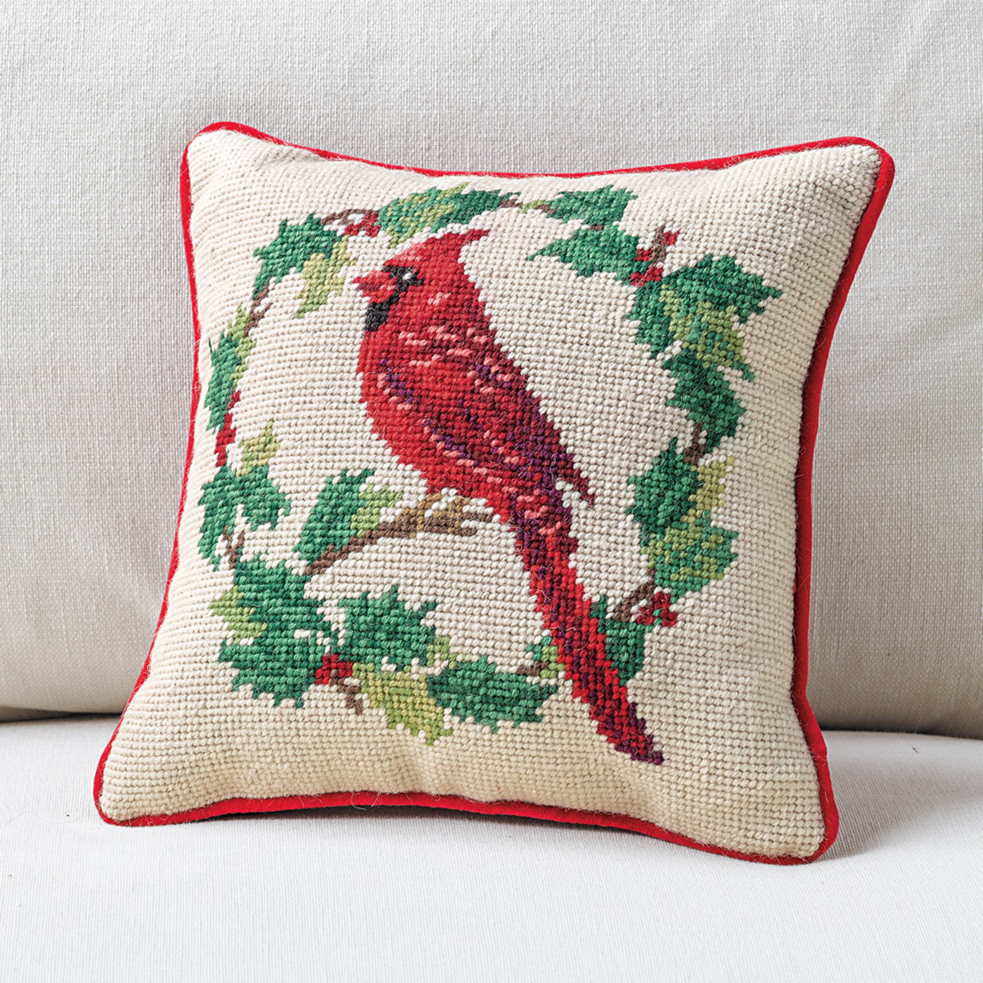 Tis the Season Red Cardinal Needlepoint Pillow Gump's