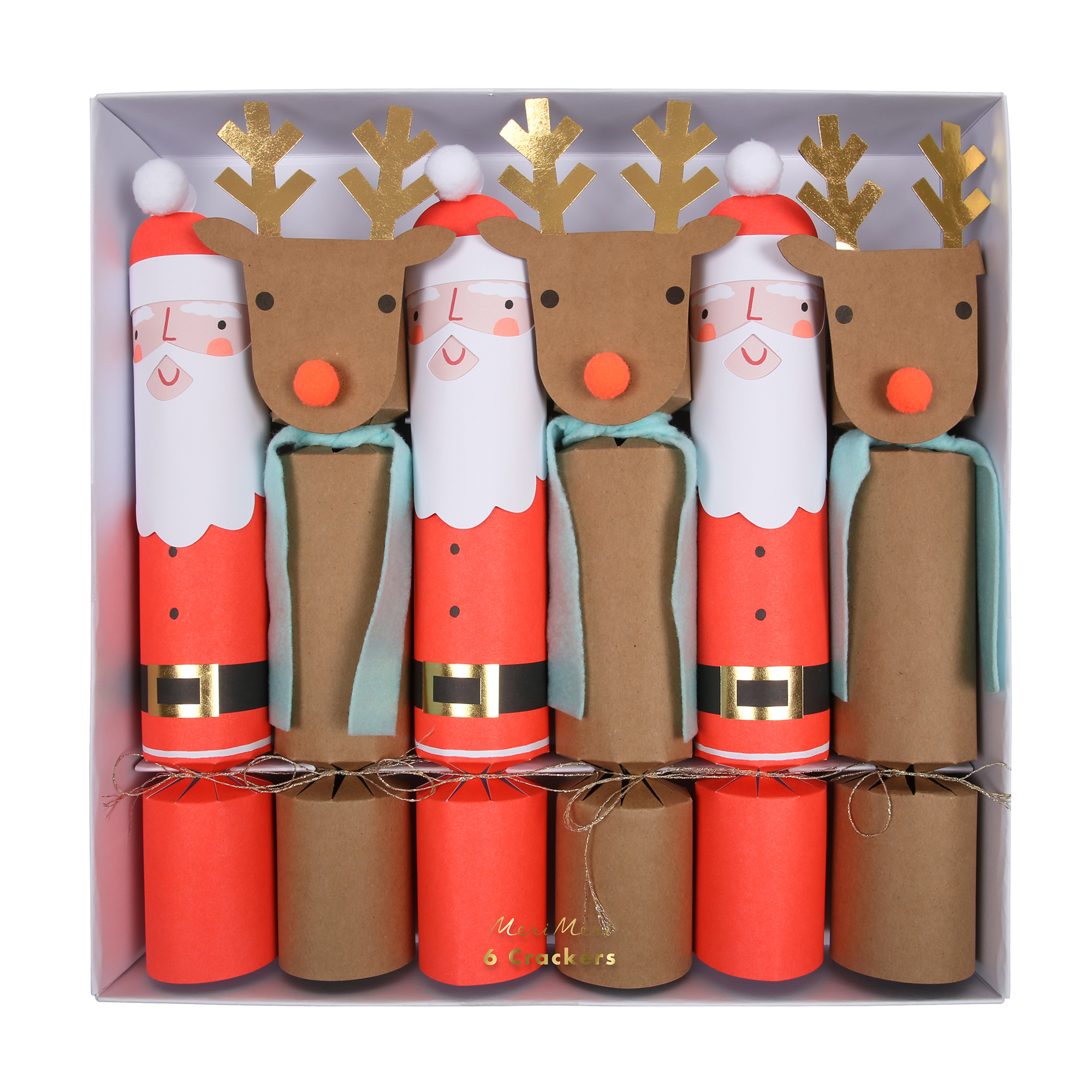 Santa & Reindeer Christmas Crackers, Set of 6 Gump's