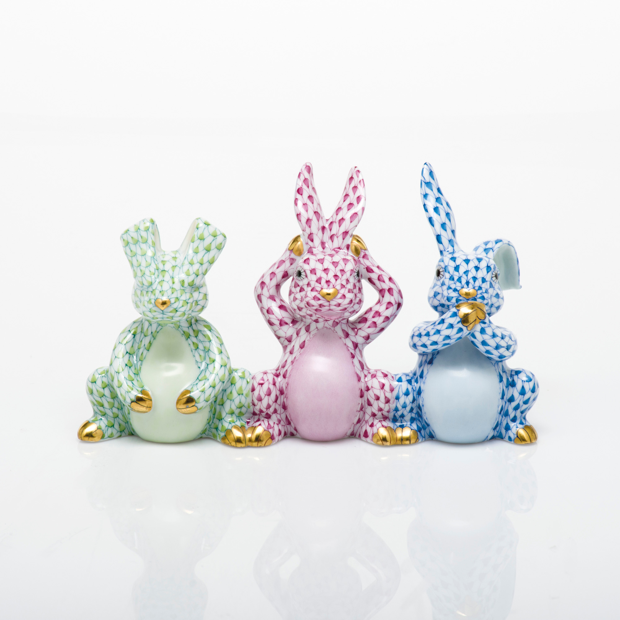 Herend Three Wise Bunnies, Multicolor Gump's