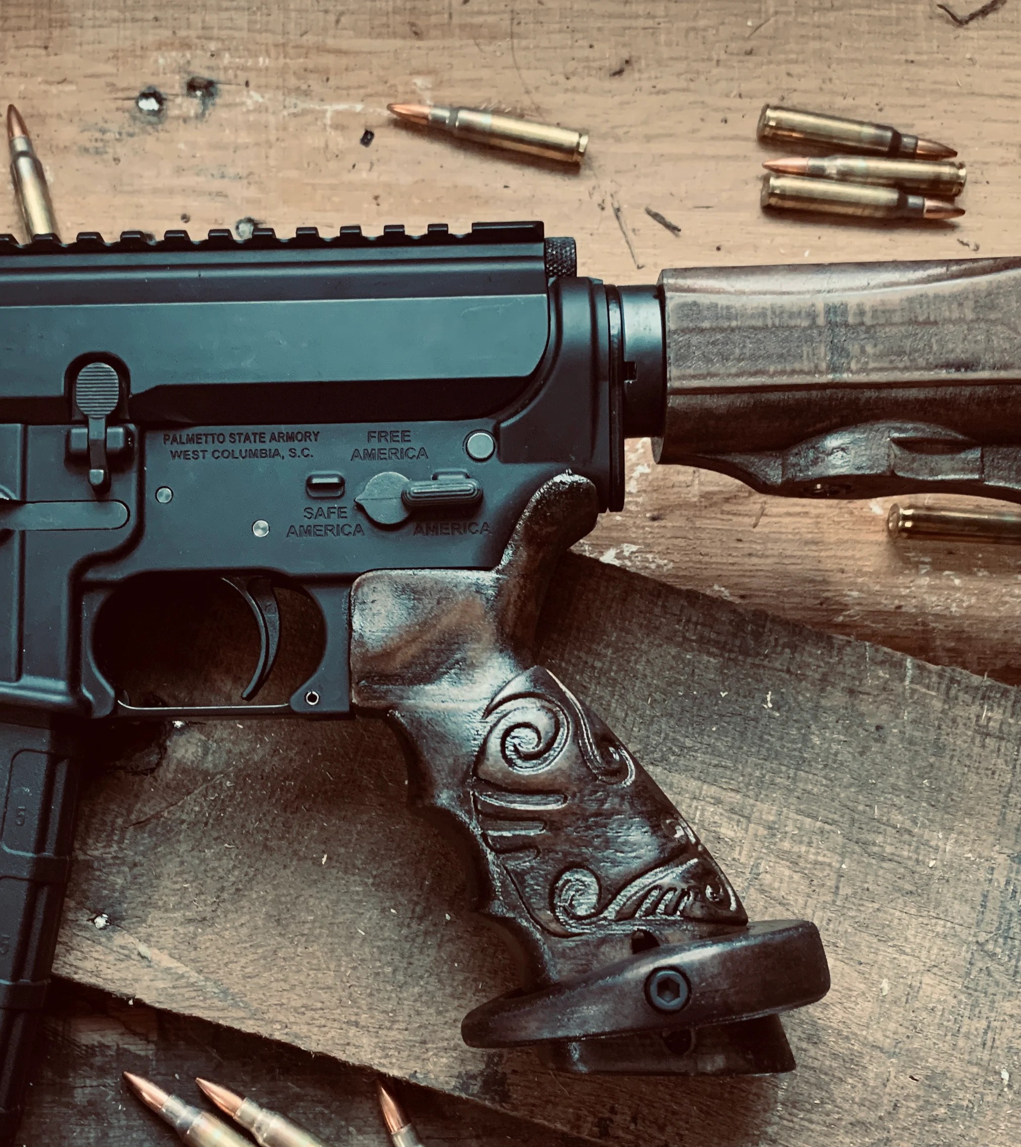 The "Marksman" Adjustable Palm Base Wooden AR15 Grip gun.deals