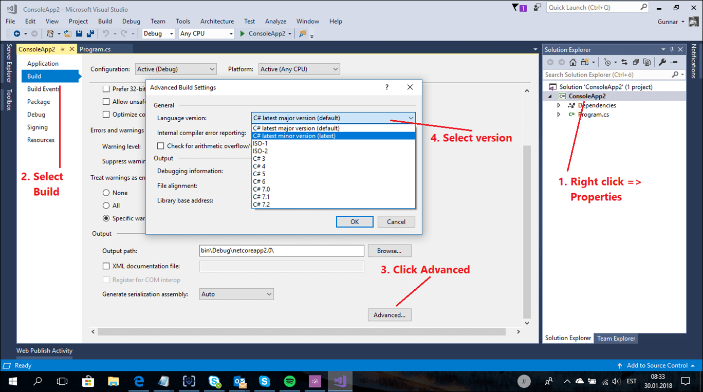 Switching C version in Visual Studio
