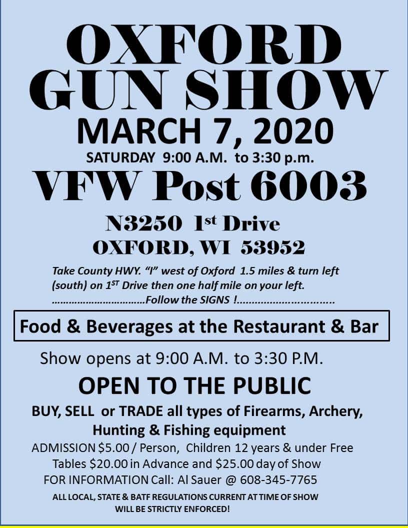 Oxford VFW Gun Show 2020 • Oxford, WI by Sauer Shows