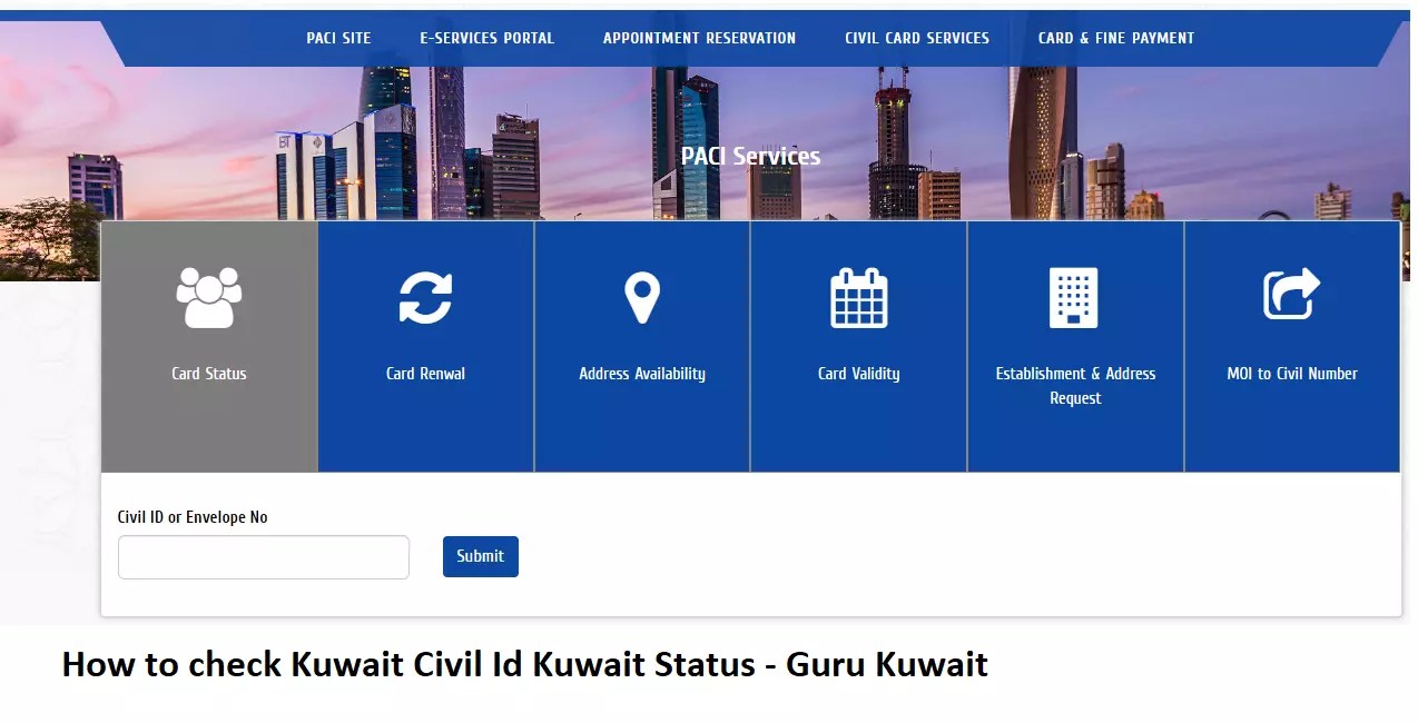 Kuwait Civil ID Status Check Online PACI Renewal Inquiry 2023 Guru