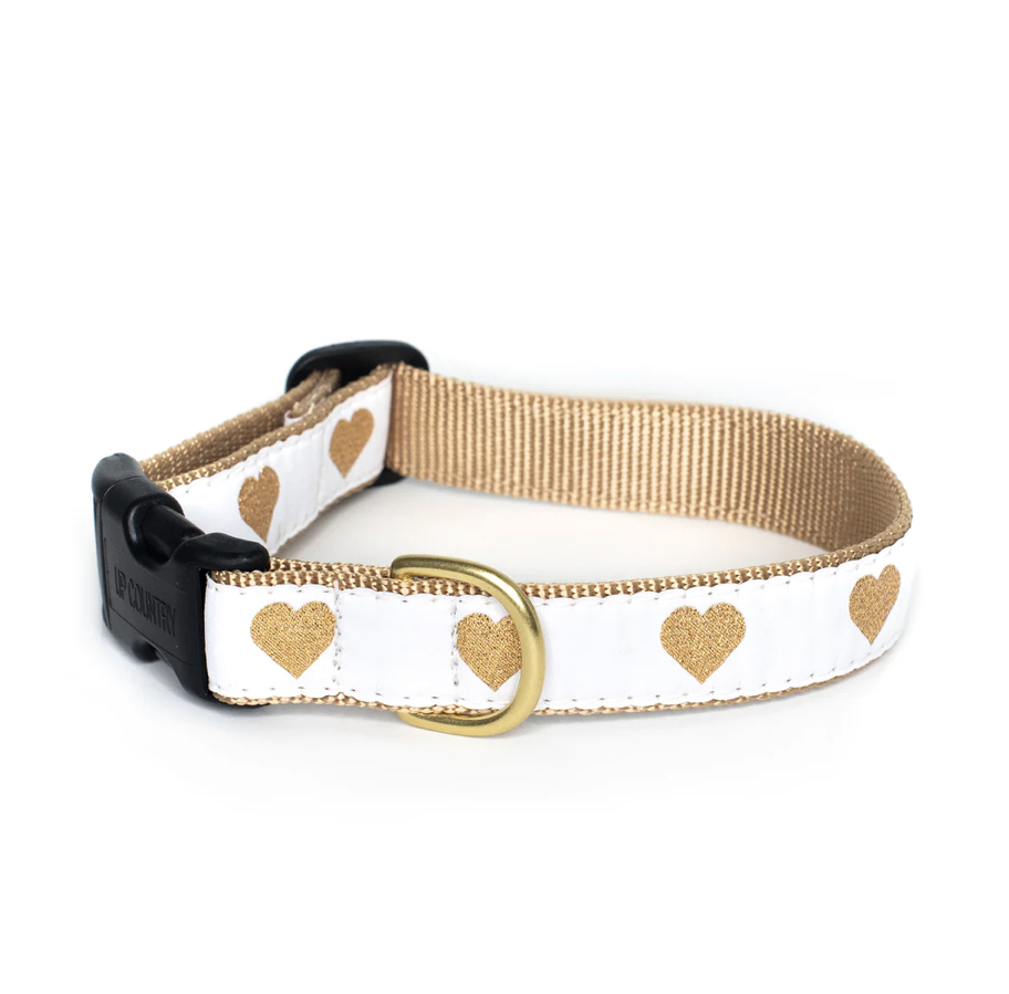 Dog Collar White Heart of Gold Gussied Up Pet Boutique