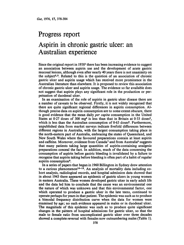 Progress report. Aspirin in chronic gastric ulcer an Australian