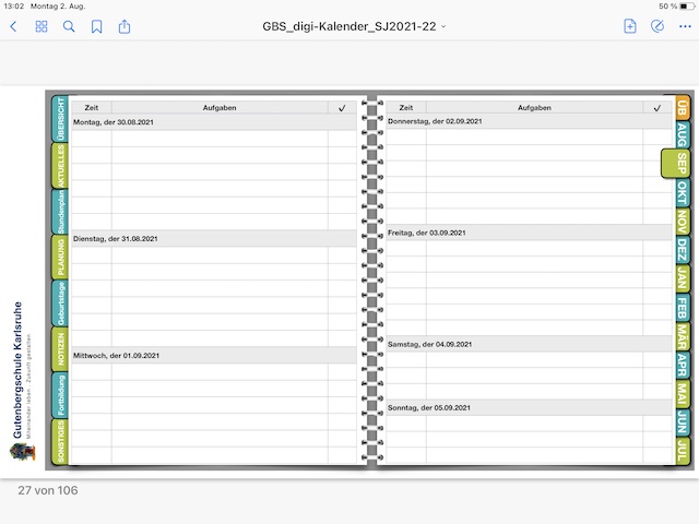 GBS.digital Lehrerkalender 2021/22 Gutenbergschule Karlsruhe