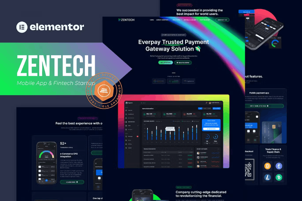 Zentech Mobile App & Fintech Startup Elementor Template Kit