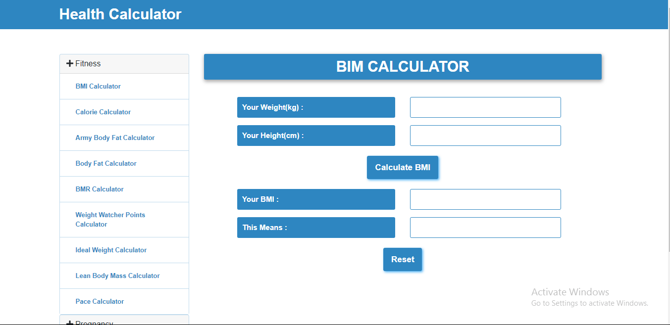 Health Calculator GvTechnolab
