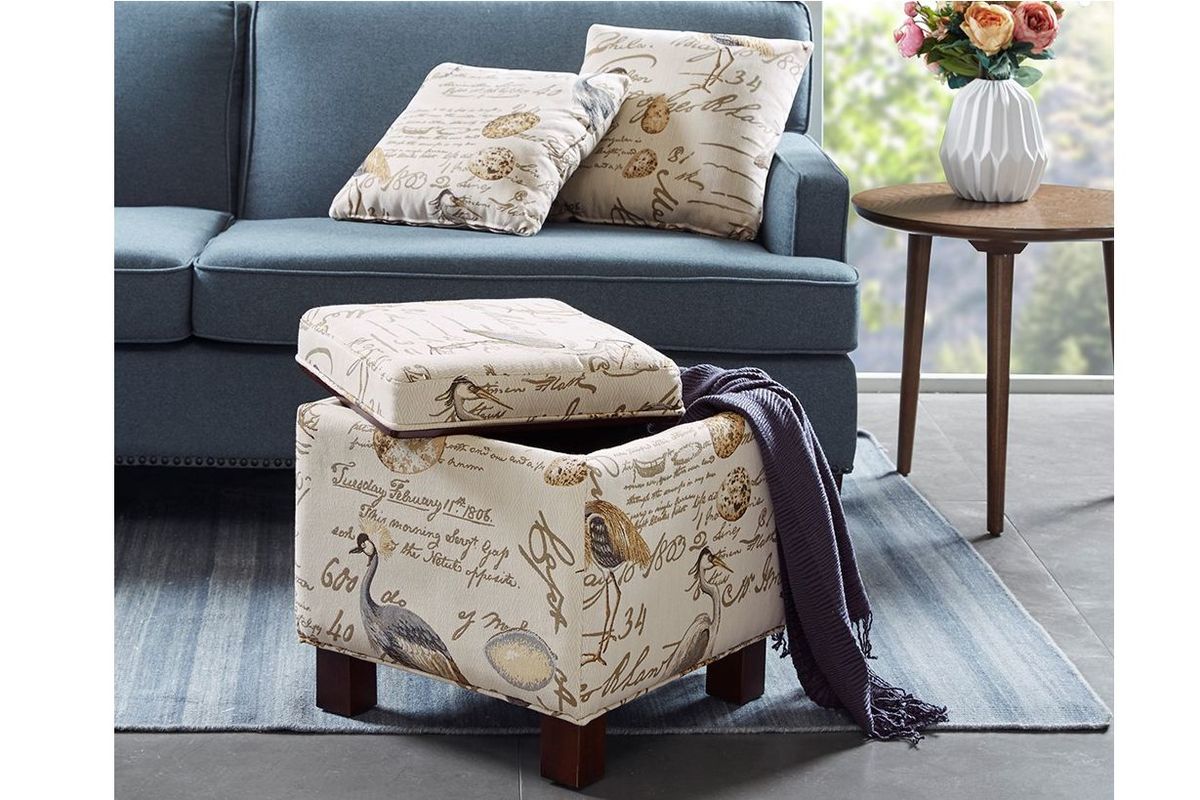 Shelley Square Storage Ottoman with Pillows in Ivory by Madison Park