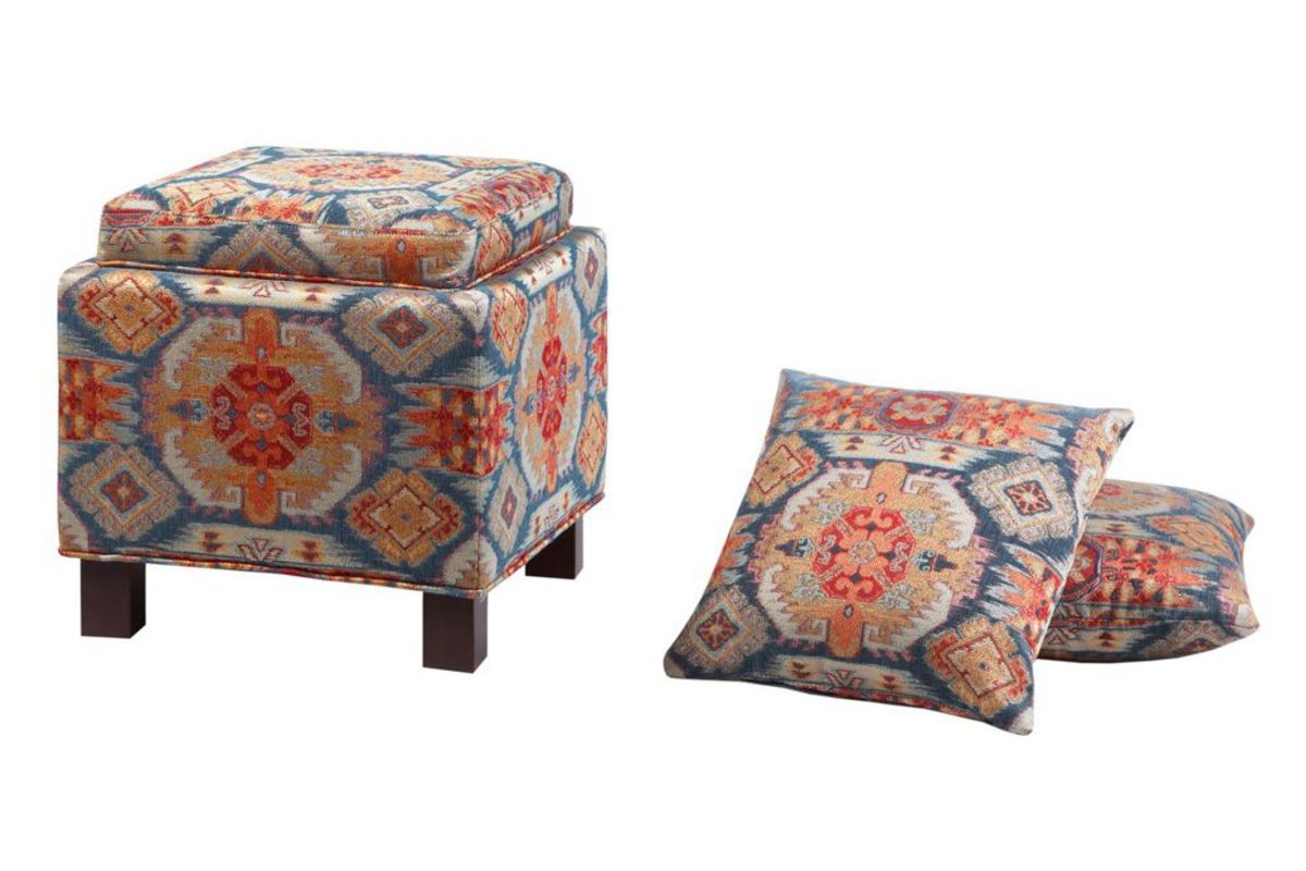 Shelley Square Storage Ottoman with Pillows in Red by Madison Park