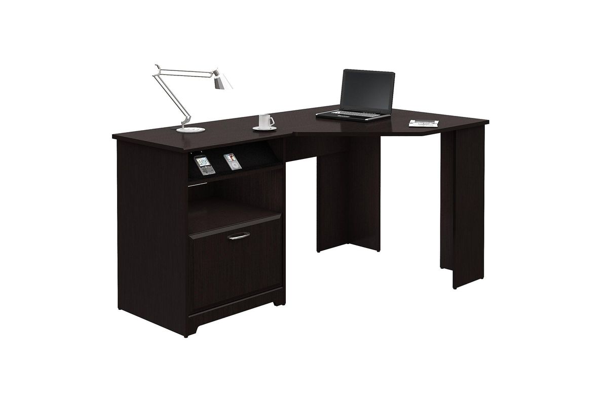 Bush Cabot 60 Corner Computer Desk Espresso Oak Cabot Corner Desk in Espresso Oak by Bush at GardnerWhite